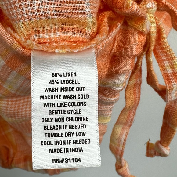True Craft Orange Plaid Cropped Button Shirt Size Large Linen Blend - Picture 7 of 9